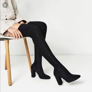Zara Glitter Over the Knee Sock Boots